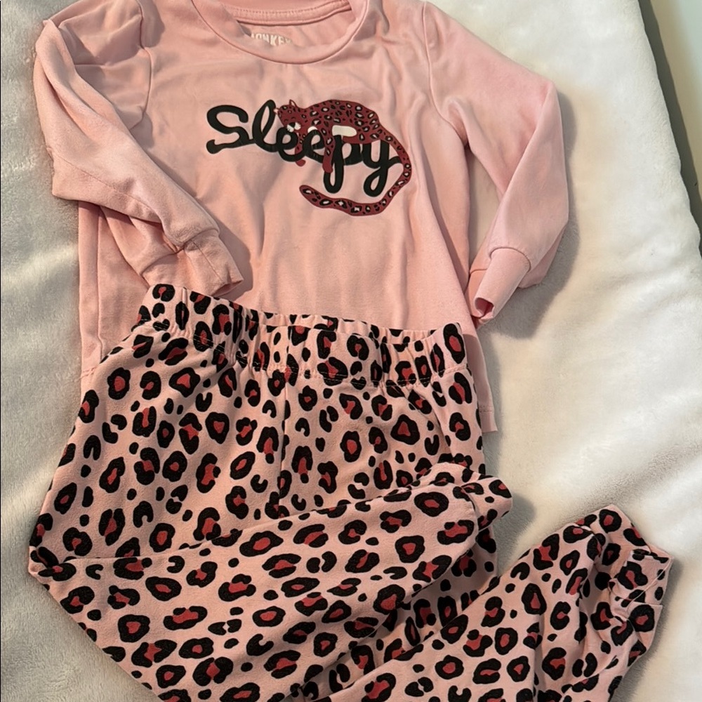 Pink and Black Pajama Set with Leopard Print